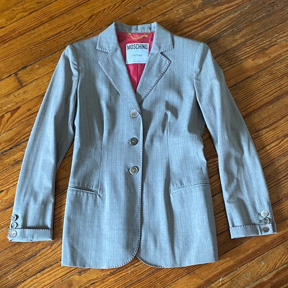 Moschino Jackets & Blazers - Vintage 1990s Moschino Couture  Light Gray with Pink Pinstripe Blazer